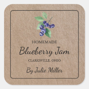 Zelfgemaakt Blueberry Jam Square Kraft-papierlabel Vierkante Sticker