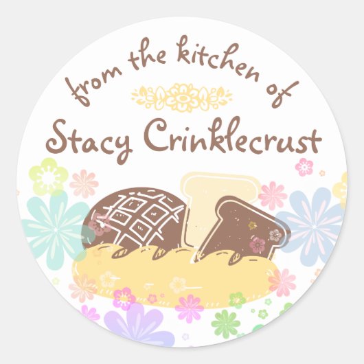 Zelfgemaakt brood gepersonaliseerd uit de keuken v ronde sticker (Voorkant)
