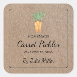 Zelfgemaakt Carrot Square Kraft-papierlabel Vierkante Sticker