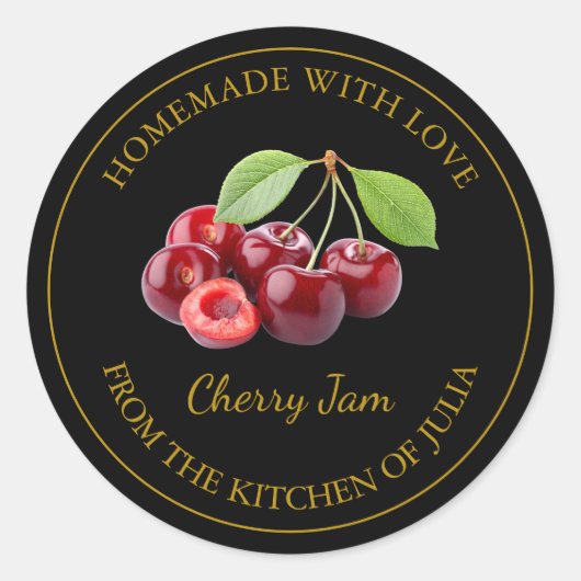 Zelfgemaakt Cherry Jam Label | Zwart (Voorkant)