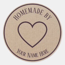 Zelfgemaakt door Vintage Kraft Paper Heart Ronde Sticker