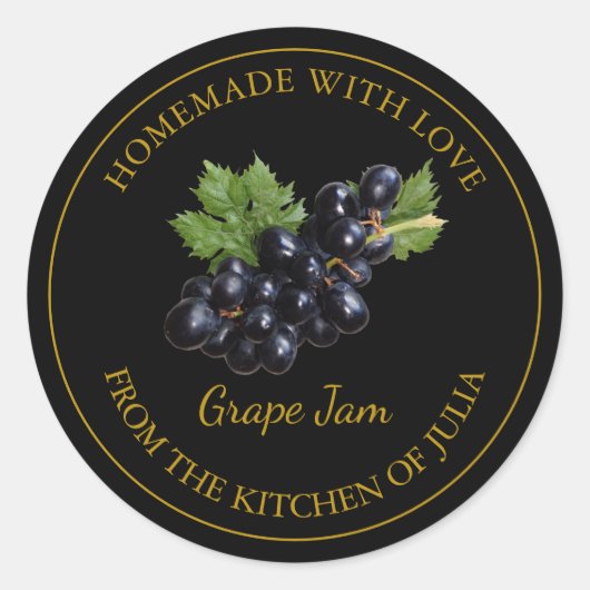 Zelfgemaakt Druivenjam Etiket | Zwart (Voorkant)