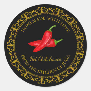 Zelfgemaakt Hot Chili Sauce Label L Zwart