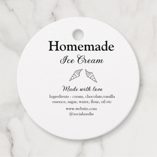 Zelfgemaakt ijs en ingrediënten gemaakt met liefde bedankjes labels (Voorkant)