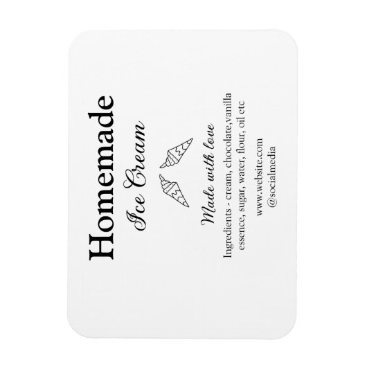 Zelfgemaakt ijs en ingrediënten gemaakt met liefde magneet (Verticaal)