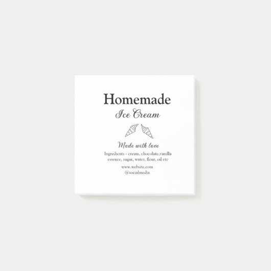 Zelfgemaakt ijs en ingrediënten gemaakt met liefde post-it® notes (Voorkant)