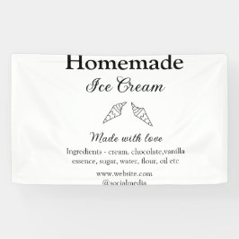 Zelfgemaakt ijs en ingrediënten gemaakt met liefde spandoek