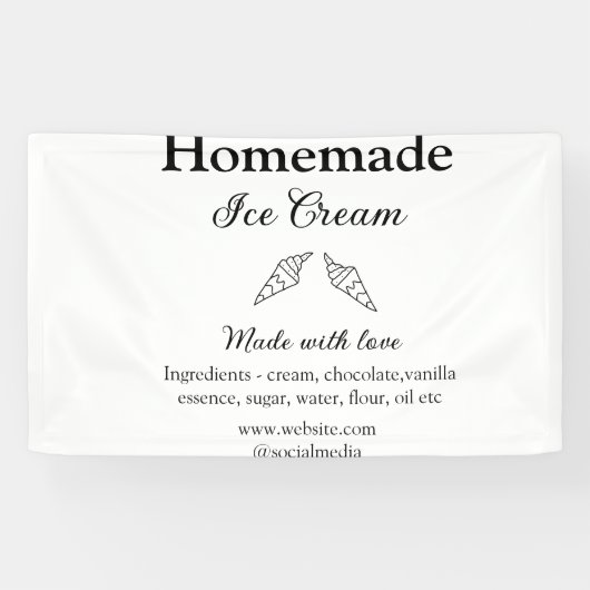 Zelfgemaakt ijs en ingrediënten gemaakt met liefde spandoek (Horizontaal)