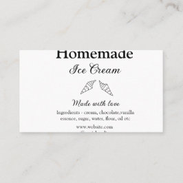 Zelfgemaakt ijs en ingrediënten gemaakt met liefde visitekaartje