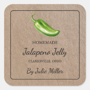 Zelfgemaakt Jalapeno Jelly Square Kraft papieren l Vierkante Sticker