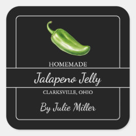 Zelfgemaakt Jalapeno Jelly Square Label Zwart