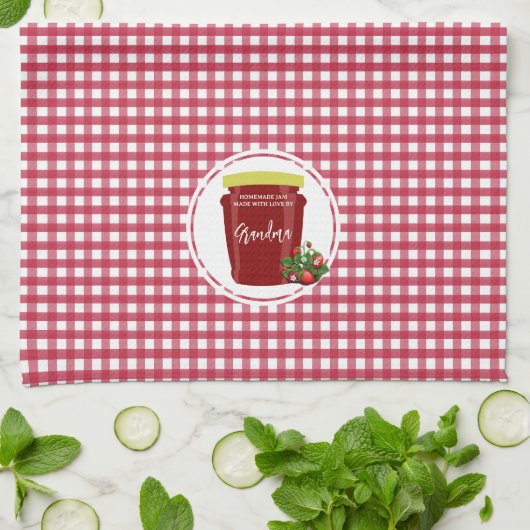 Zelfgemaakt Jam Red and White Gingham bewerkbaar l Theedoek (Gevouwen)