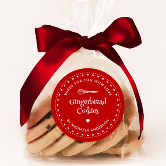 Zelfgemaakt kerstcadeau gebakken met liefde ronde sticker