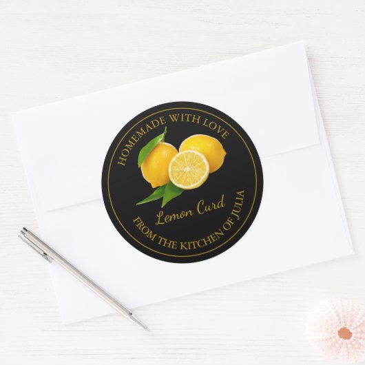 Zelfgemaakt Lemon Curd Label | Zwart (Envelop)