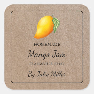 Zelfgemaakt Mango Jam Square Kraft papieren label