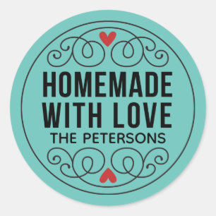 Zelfgemaakt met liefde Blauwgroen Classic Round St Ronde Sticker