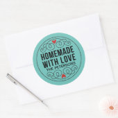 Zelfgemaakt met liefde Blauwgroen Ronde Sticker (Envelop)