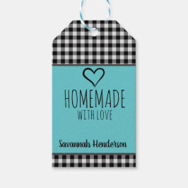 Zelfgemaakt met liefde Buffalo Plaid en Blauwgroen Cadeaulabel