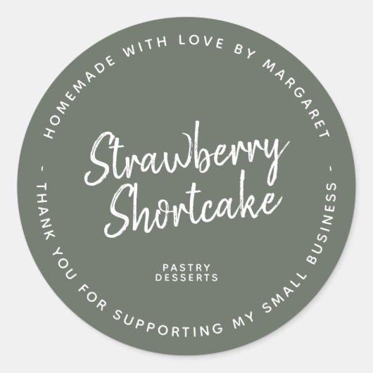 Zelfgemaakt met liefde Dark Sage Green Ronde Sticker (Voorkant)