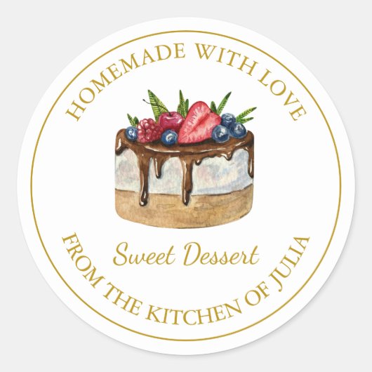 Zelfgemaakt met liefde Dessert Cake Label | Wit (Voorkant)