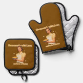 Zelfgemaakt met liefde en veel boter ovenwant & pannenlap set (Voorkant / Achterkant)