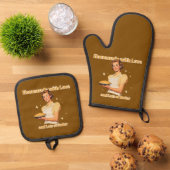 Zelfgemaakt met liefde en veel boter ovenwant & pannenlap set (Top down)