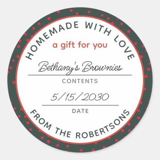 Zelfgemaakt met liefde Feestelijk rood groen Ronde Sticker (Voorkant)