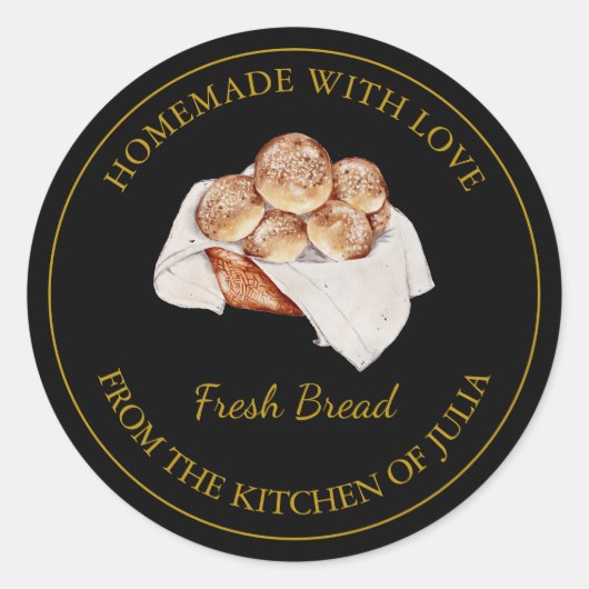 Zelfgemaakt met liefde Fresh Bread Label | Zwart (Voorkant)