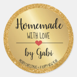 Zelfgemaakt met liefde goud glitter vakantie potje ronde sticker