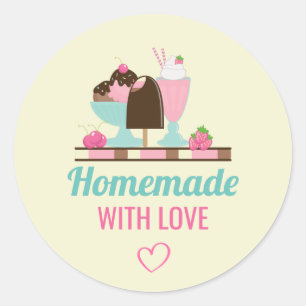 Zelfgemaakt met Liefde Ice Cream Treats Ronde Sticker
