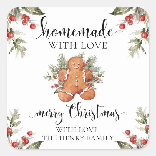 Zelfgemaakt met liefde Kerstcadeau Label Stickers (Voorkant)