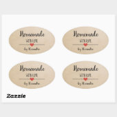 Zelfgemaakt met liefde kraft gepersonaliseerd ovale sticker (Vel)