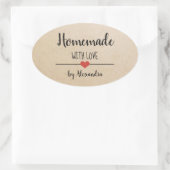 Zelfgemaakt met liefde kraft gepersonaliseerd ovale sticker (Tas)