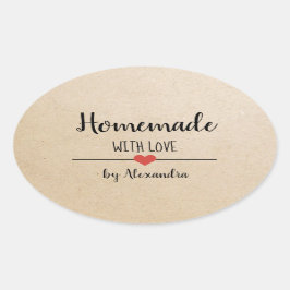 Zelfgemaakt met liefde kraft gepersonaliseerd ovale sticker