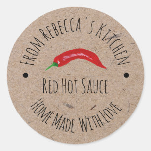 Zelfgemaakt met Liefde Kraft Papier   Hot Sauce La Ronde Sticker