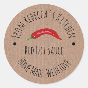 Zelfgemaakt met Liefde Kraft Papier   Hot Sauce La Ronde Sticker