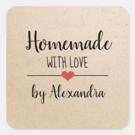 Zelfgemaakt met liefde kraft script custom classic vierkante sticker
