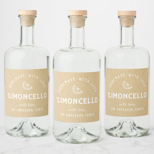 Zelfgemaakt met Liefde Limoncello Modern Kraft Likeurfles Etiket (Flessen)
