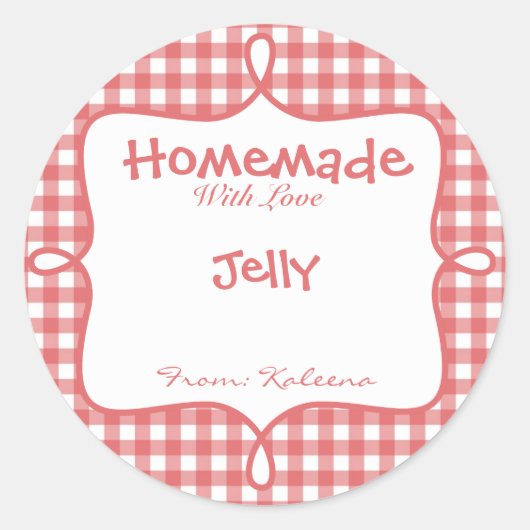 Zelfgemaakt met liefde Red Gingham Ronde Sticker (Voorkant)