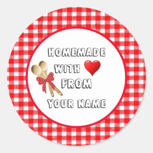 Zelfgemaakt met Liefde Rood Gingham Ronde Sticker