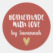 Zelfgemaakt met liefde rood rustieke kerst ronde sticker (Voorkant)