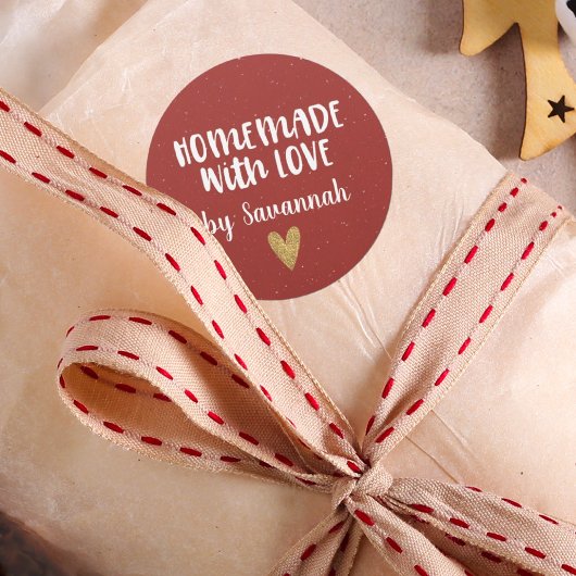 Zelfgemaakt met liefde rood rustieke kerst ronde sticker