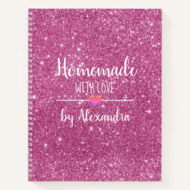 Zelfgemaakt met liefde roze glitter recept notitieboek