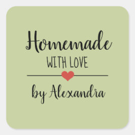Zelfgemaakt met liefde salie groene scriptnaam vierkante sticker