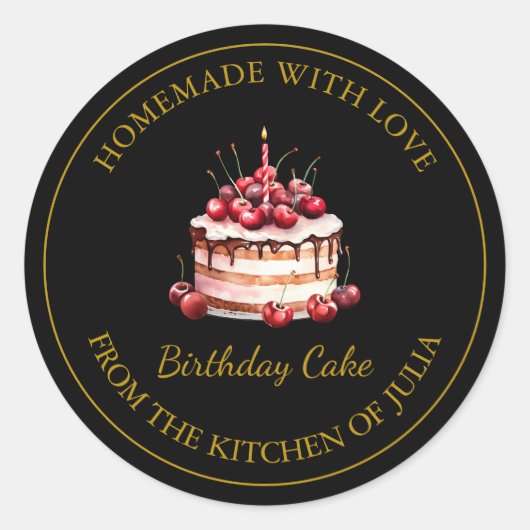 Zelfgemaakt met liefde Verjaardagstaart Label | Zw (Voorkant)