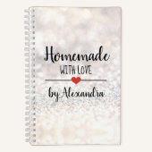 Zelfgemaakt met liefde witte glitter recept notitieboek (Voorkant)