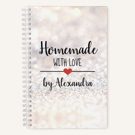 Zelfgemaakt met liefde witte glitter recept notitieboek (Voorkant)