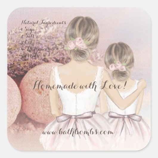 Zelfgemaakt met Love Bath Bombs Vierkante Sticker (Voorkant)