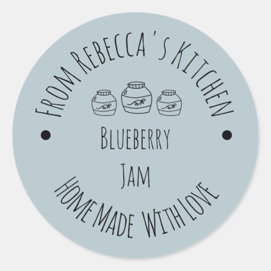 Zelfgemaakt met Love Dusty Blue | Jam Canning Labe Ronde Sticker (Voorkant)