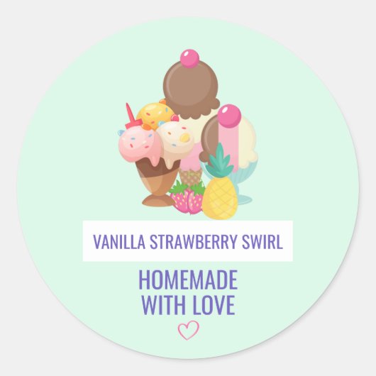 Zelfgemaakt met Love Ice Cream Scoops met Sprinkle Ronde Sticker (Voorkant)